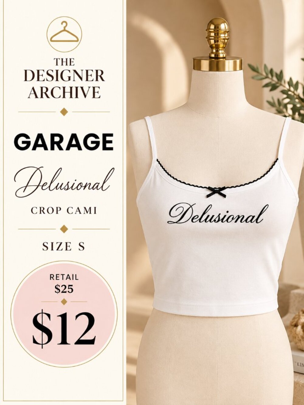 Garage Felicia Femme Delusional White Crop Cami Tank Size S